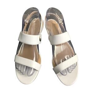 Talbots Women's Sz 7.5M Sandals White Genuine Leather Double Strap Slingback